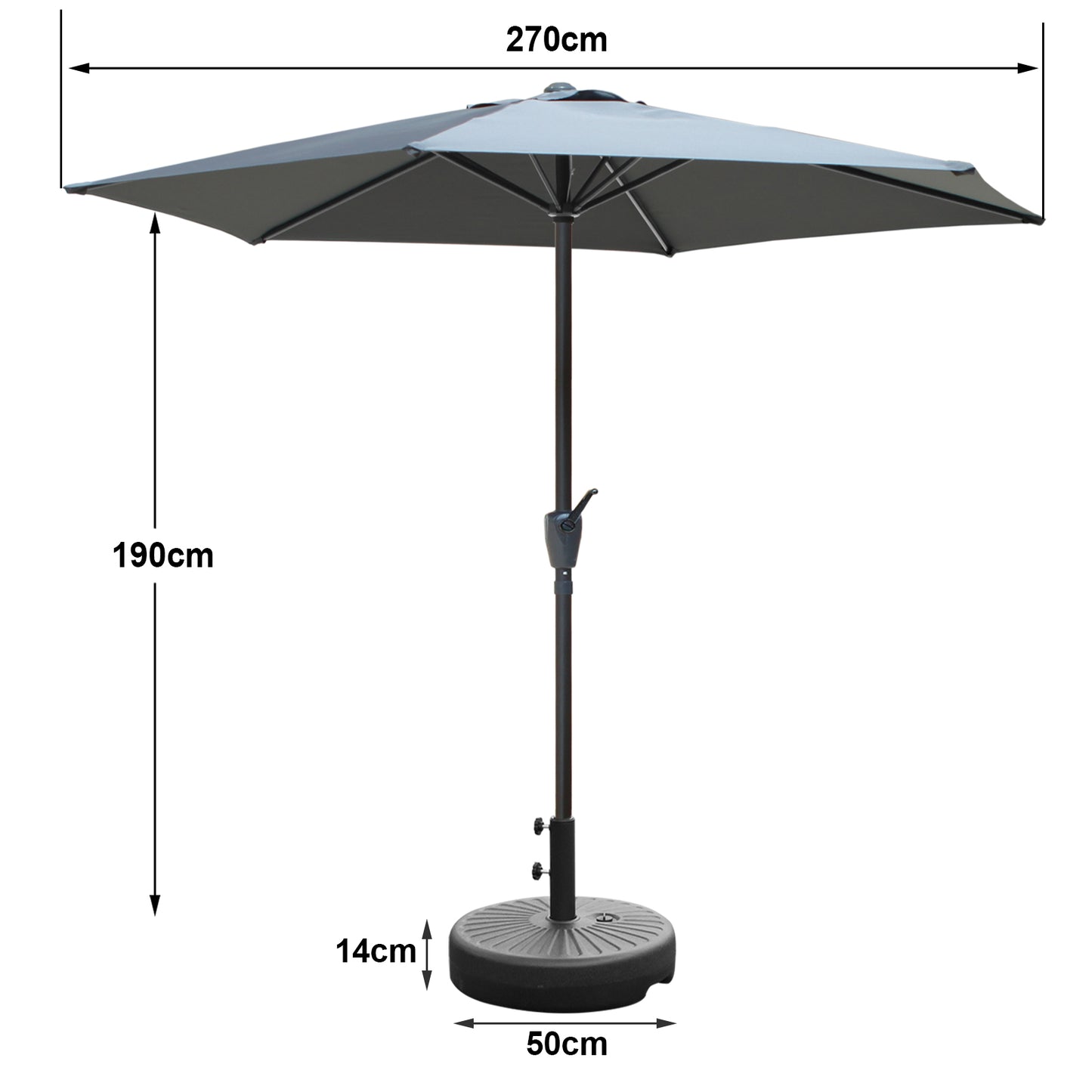 RANSENERS Sonnenschirm Ø 270 cm mit Schirmständer, Kippbarer Gartenschirm mit UV-Schutz UPF50+ Stoff (Grau)