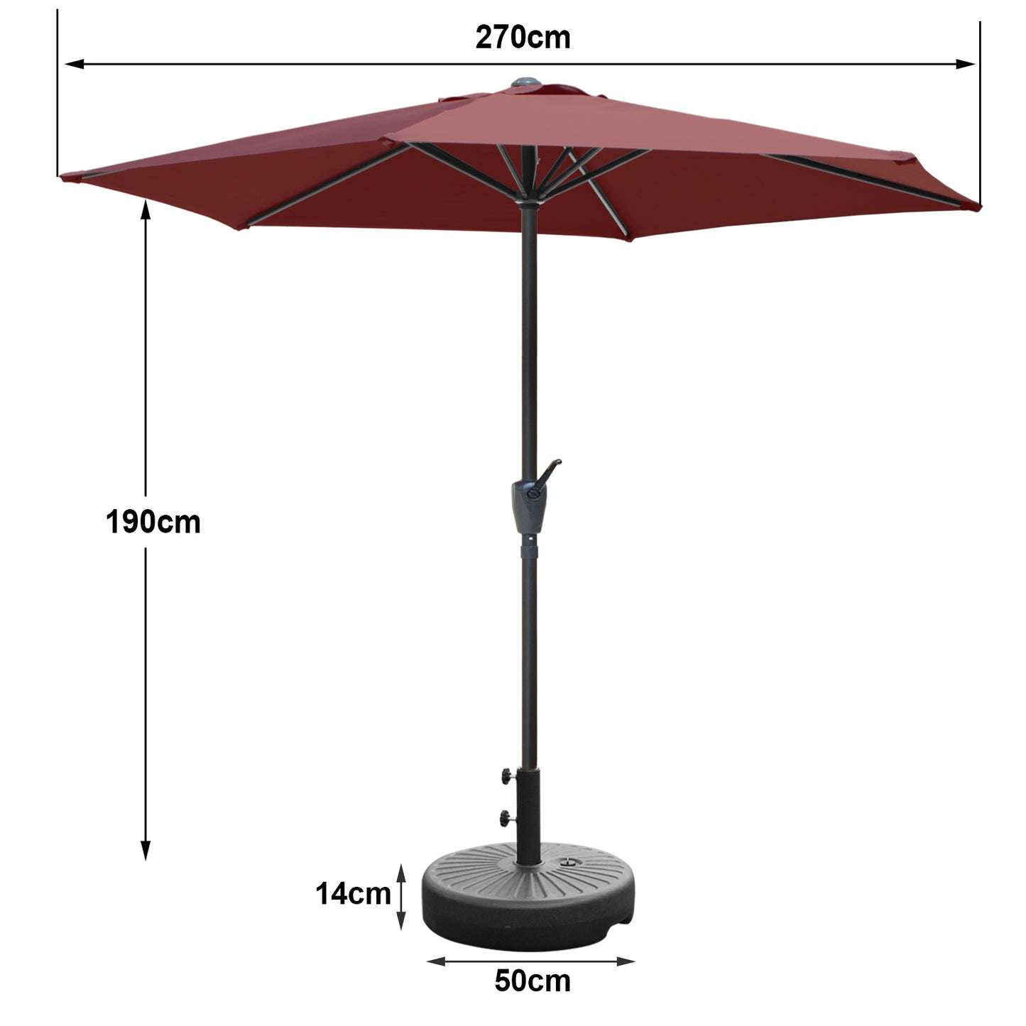 RANSENERS Sonnenschirm Ø 270 cm mit Schirmständer, Kippbarer Gartenschirm mit UV-Schutz UPF50+ Stoff (Rotwein)