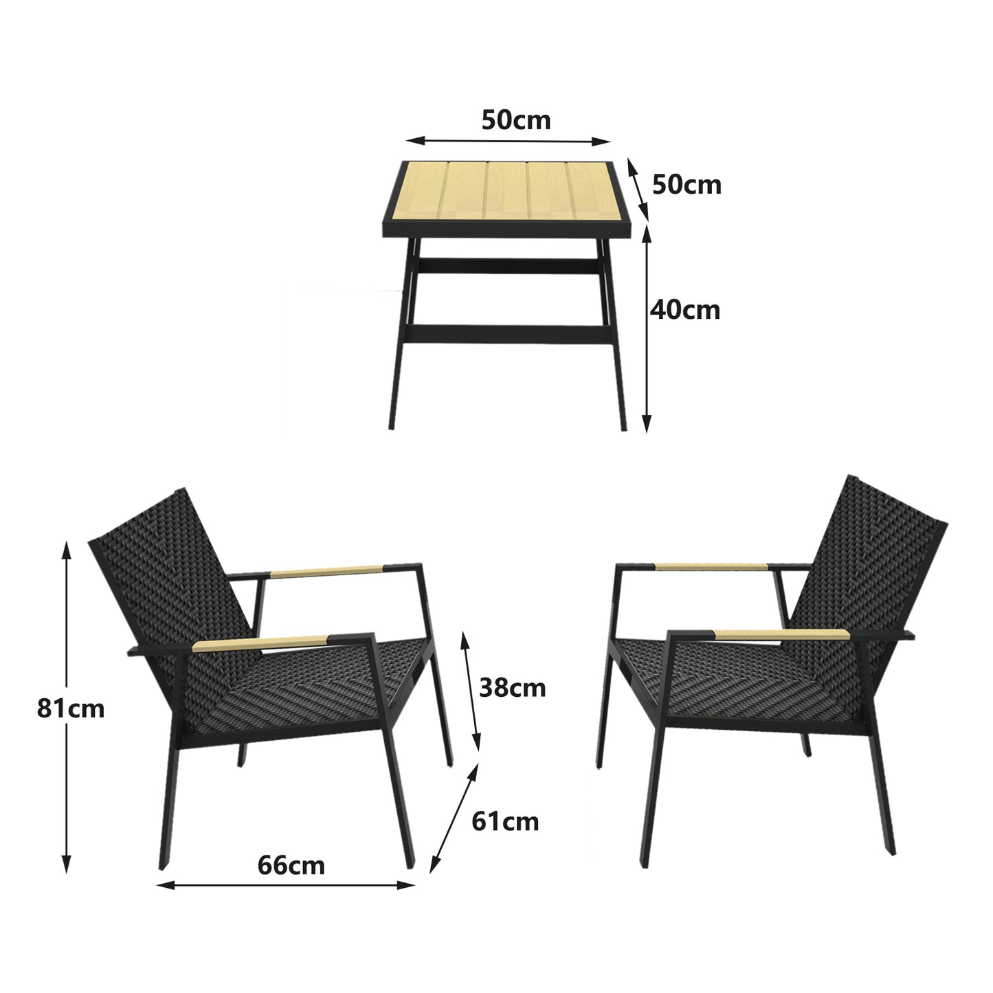 RANSENERS Premium Balkonset mit 2 Stühlen und Tisch, Bistroset mit Voll Aluminiumrahmen und Polyrattan Sitzfläche für innen und außen