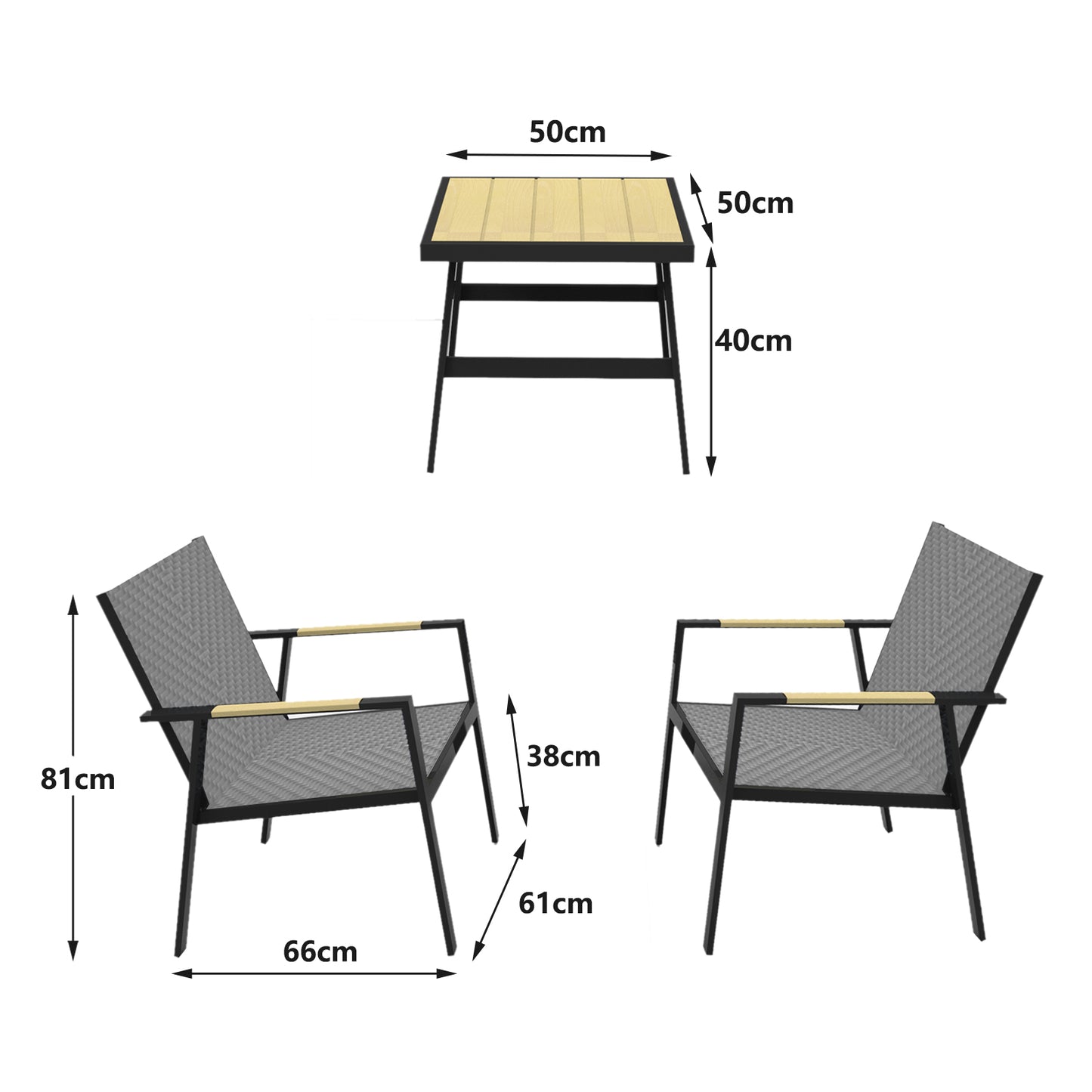 RANSENERS Premium Balkonset mit 2 Stühlen und Tisch, Bistroset mit Voll Aluminiumrahmen und Polyrattan Sitzfläche für innen und außen