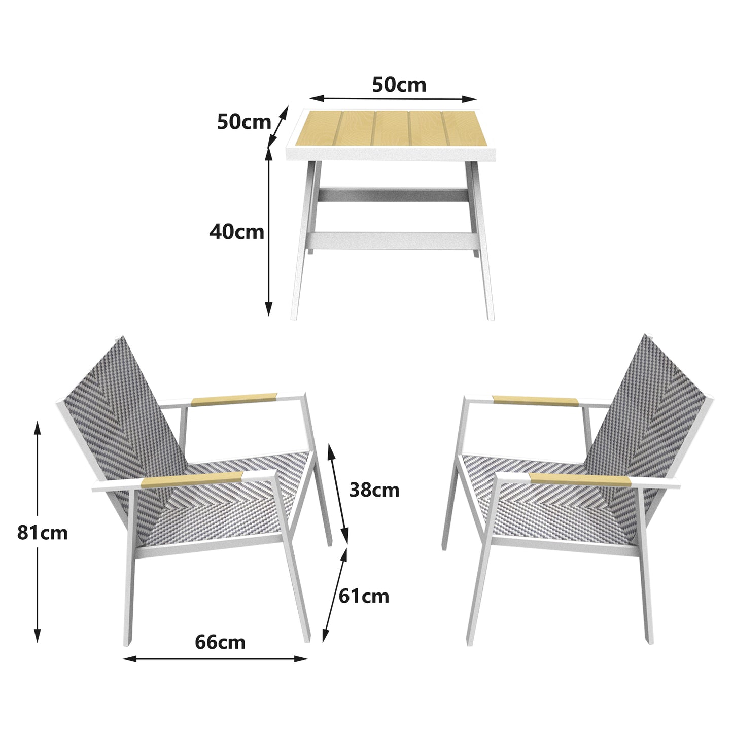 RANSENERS Premium Balkonset mit 2 Stühlen und Tisch, Bistroset mit Voll Aluminiumrahmen und Polyrattan Sitzfläche für innen und außen