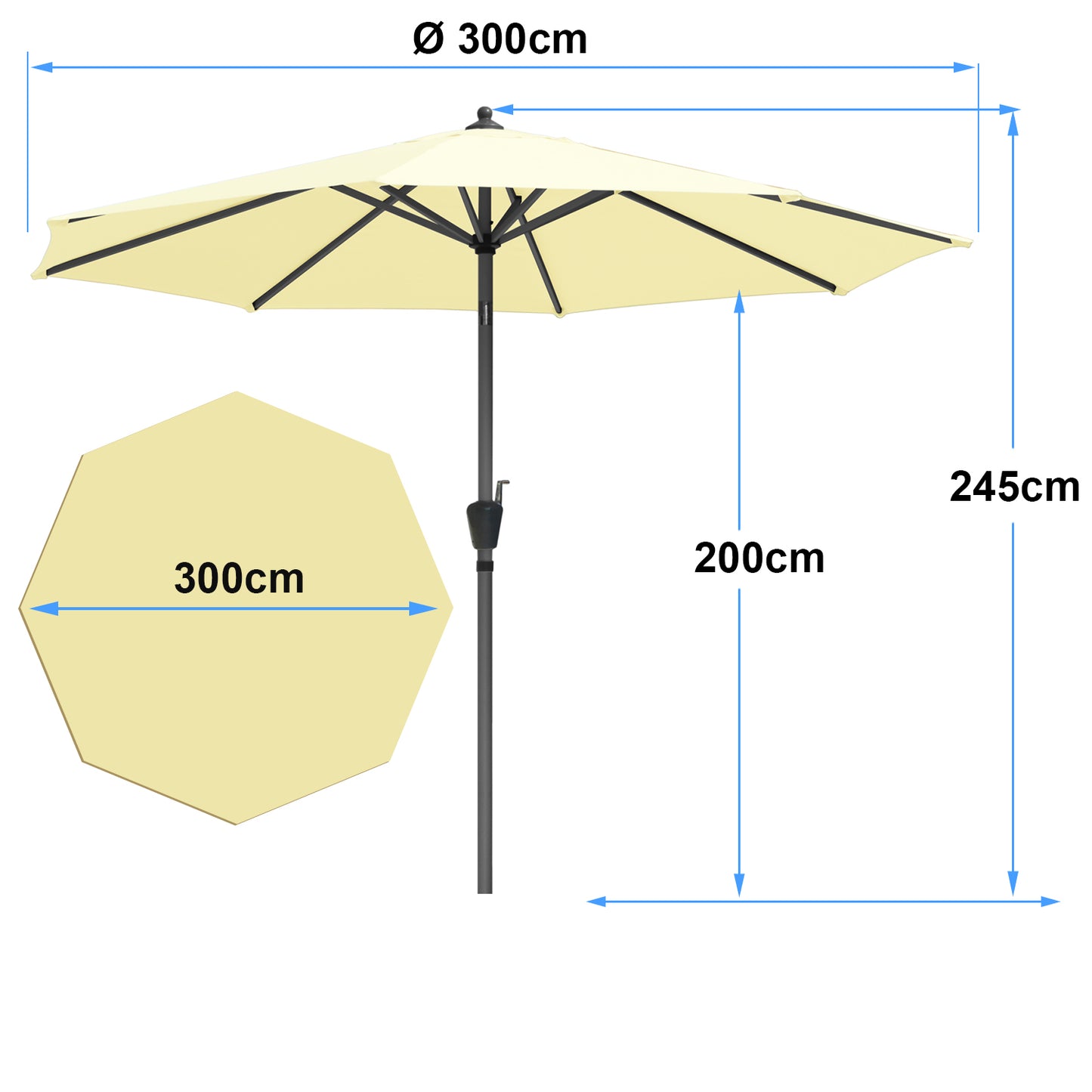 RANSENERS Sonnenschirm Ø 300 cm, Kippbarer Gartenschirm mit UV-Schutz UPF50+ (Creme)
