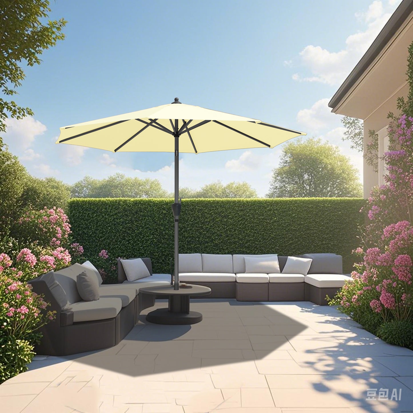 RANSENERS Sonnenschirm Ø 300 cm, Kippbarer Gartenschirm mit UV-Schutz UPF50+ (Creme)