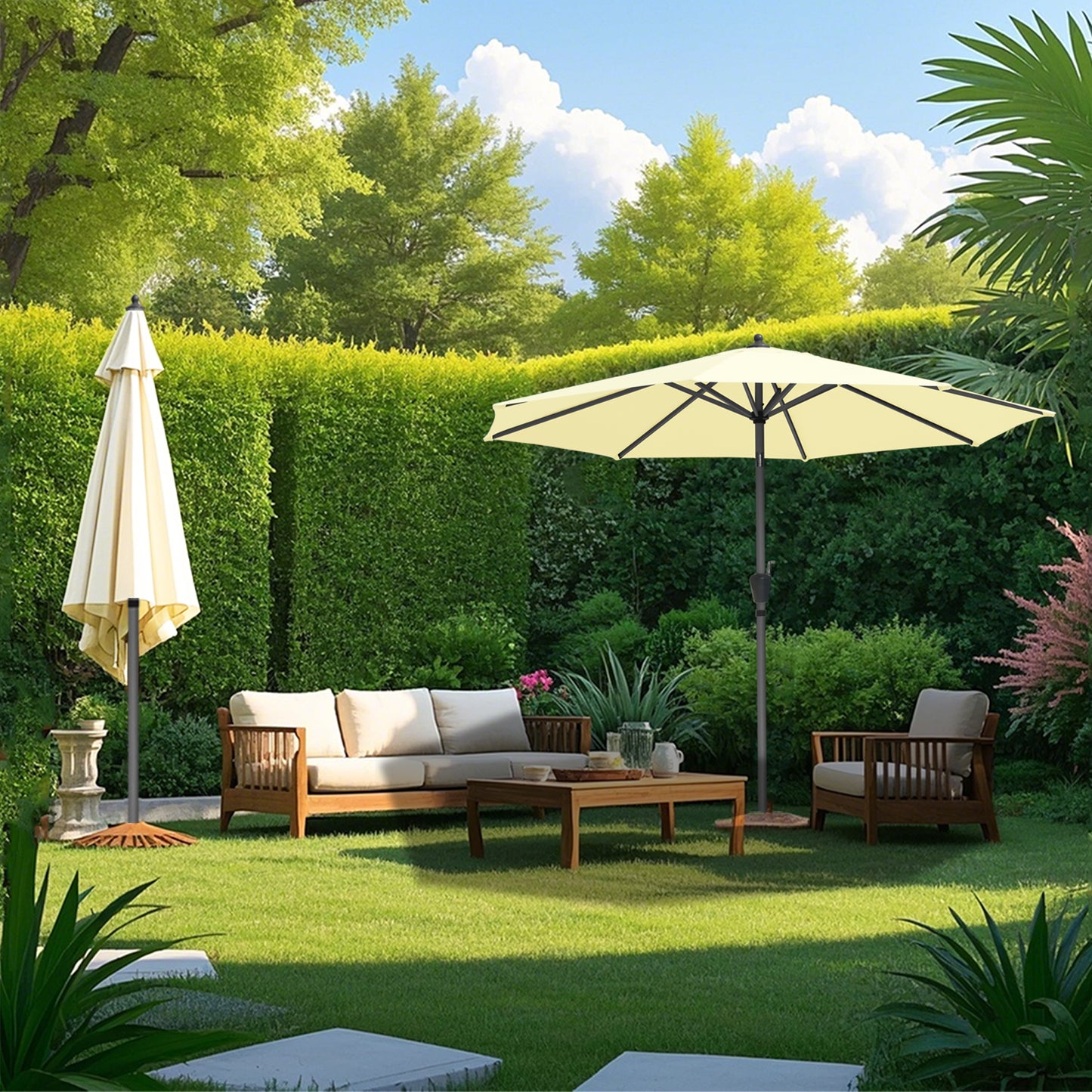 RANSENERS Sonnenschirm Ø 300 cm, Kippbarer Gartenschirm mit UV-Schutz UPF50+ (Creme)