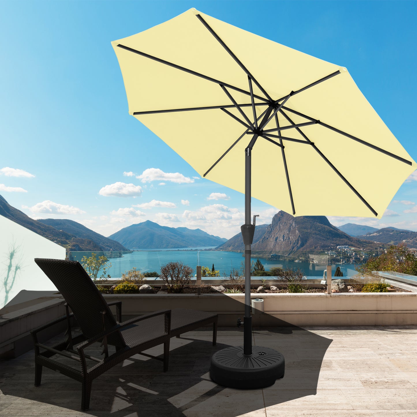 RANSENERS Sonnenschirm Ø 300 cm, Kippbarer Gartenschirm mit UV-Schutz UPF50+ (Creme)