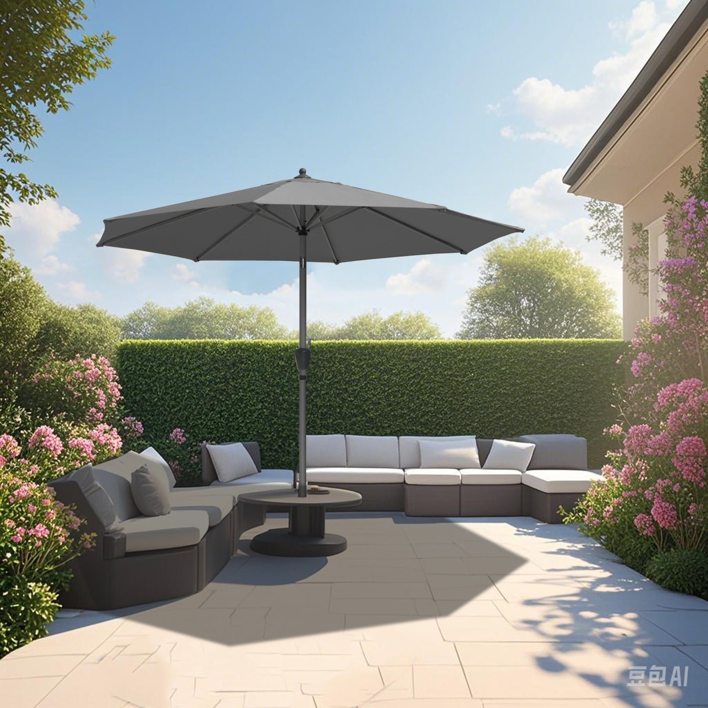 RANSENERS Sonnenschirm Ø 300 cm mit Schirmständer, Kippbarer Gartenschirm mit UV-Schutz UPF50+ (Grau)
