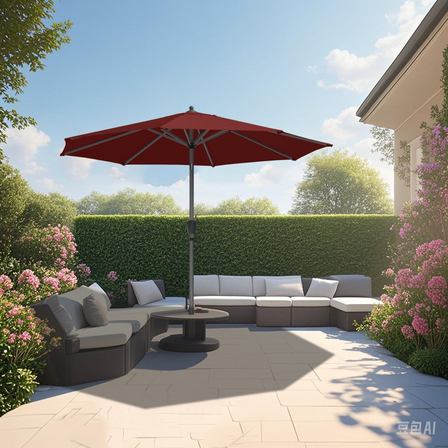 RANSENERS Sonnenschirm Ø 300 cm, Kippbarer Gartenschirm mit UV-Schutz UPF50+ (Rotwein)