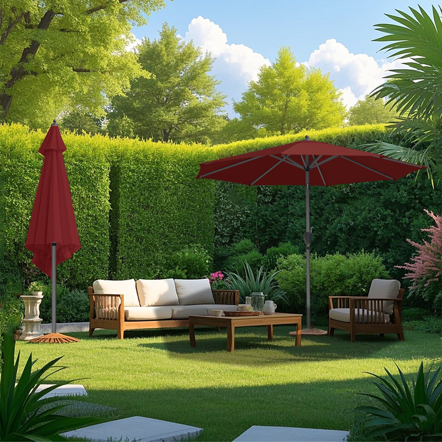 RANSENERS Sonnenschirm Ø 300 cm, Kippbarer Gartenschirm mit UV-Schutz UPF50+ (Rotwein)