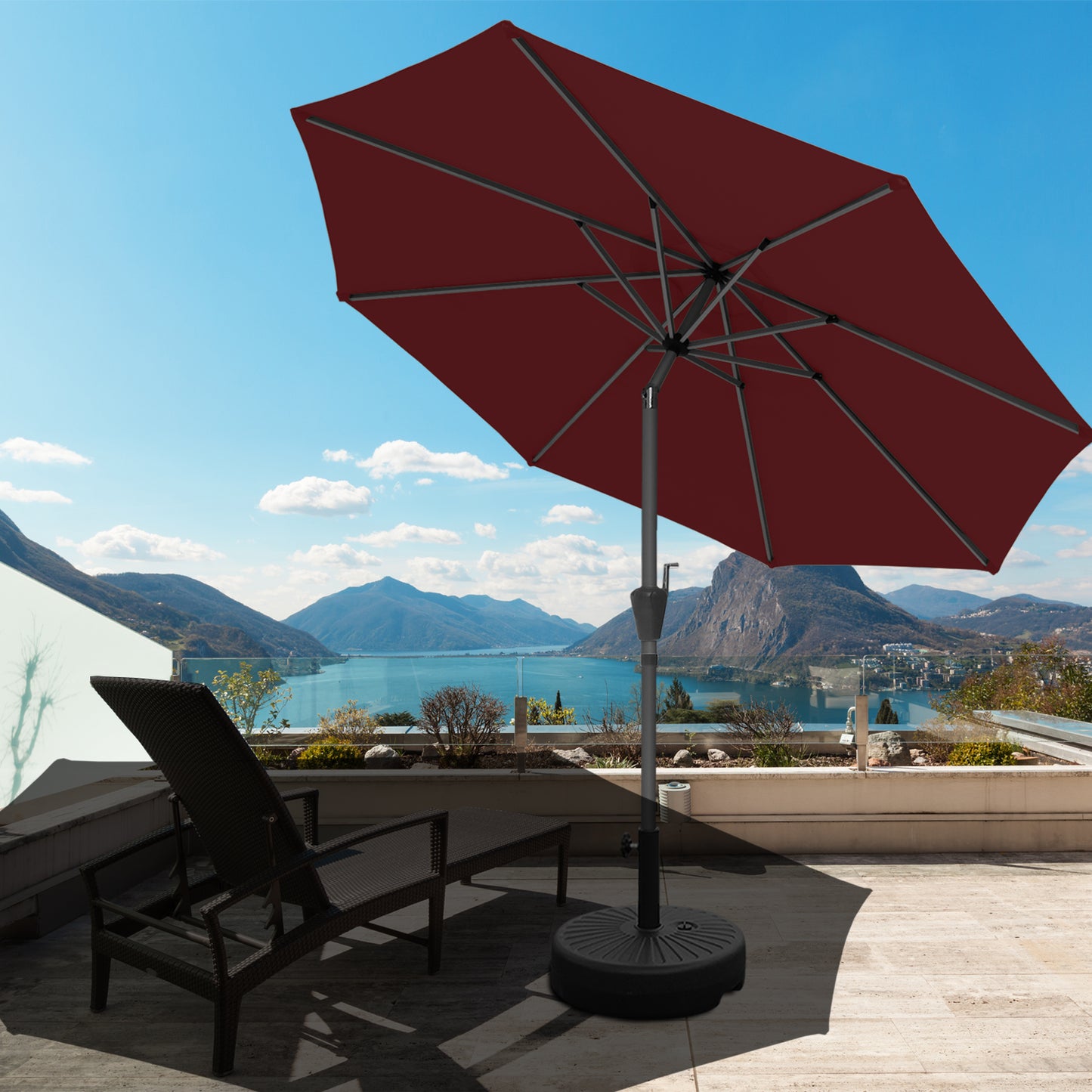 RANSENERS Sonnenschirm Ø 300 cm, Kippbarer Gartenschirm mit UV-Schutz UPF50+ (Rotwein)