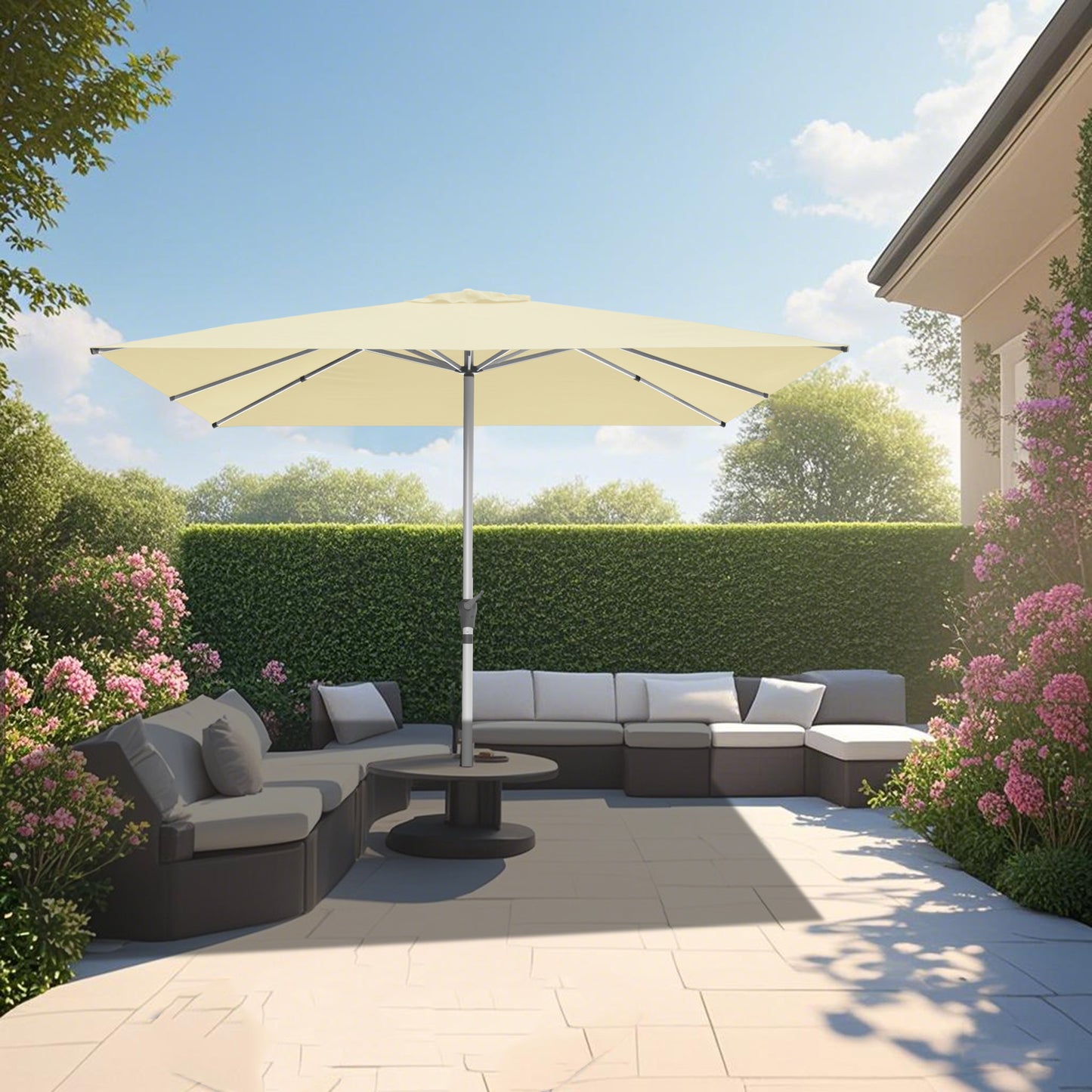 RANSENERS Premium Sonnenschirm mit Kreuzfuß, Quadratisch 300 x 300 cm Gartenschirm, UV-Schutz UPF50+ (Creme)