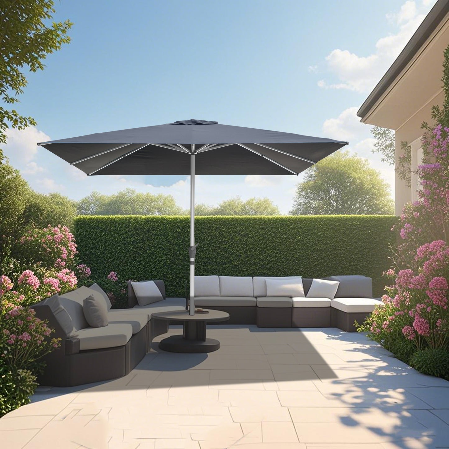 RANSENERS Premium Sonnenschirm mit Kreuzfuß, Quadratisch 300 x 300 cm Gartenschirm, UV-Schutz UPF50+ (Grau)