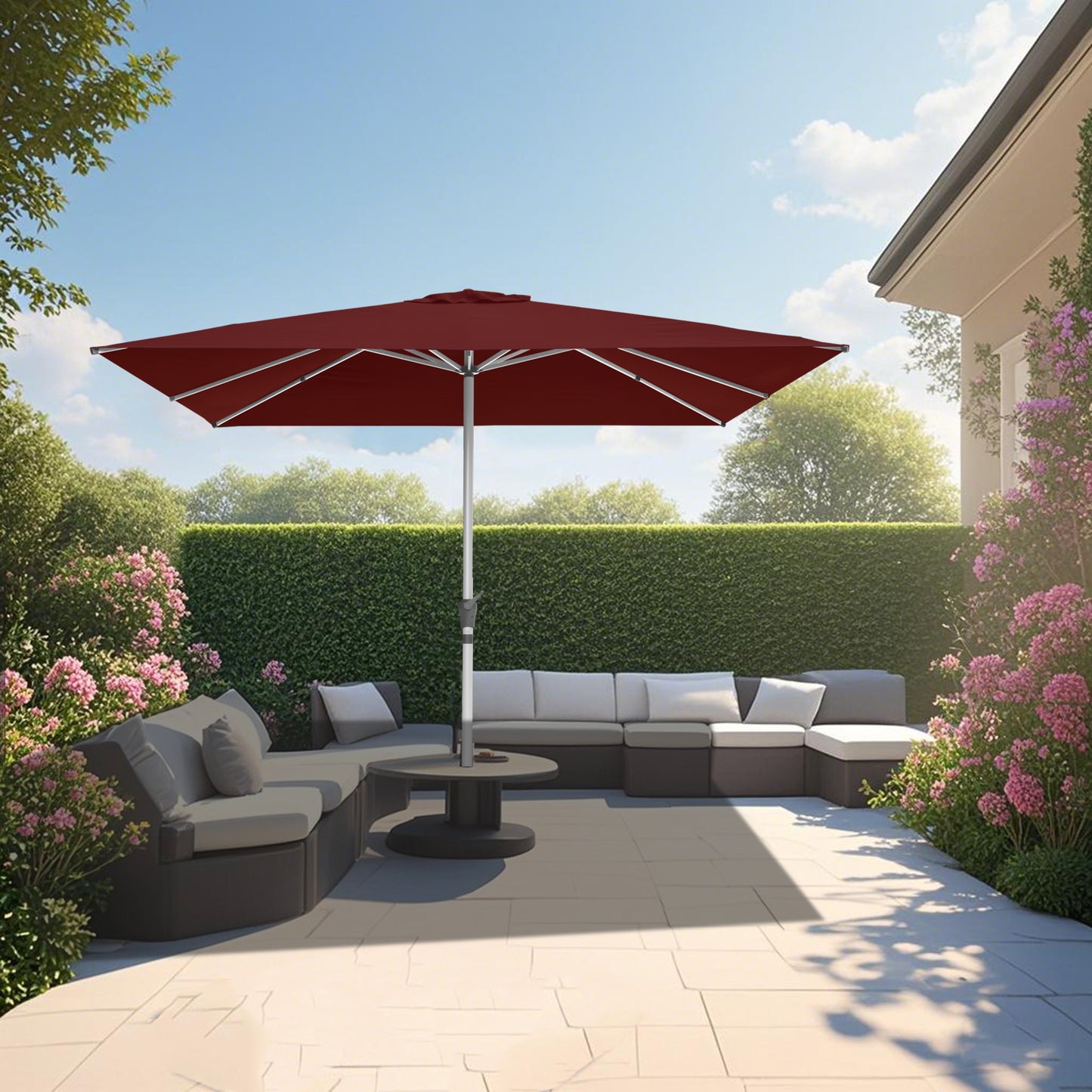 RANSENERS Premium Sonnenschirm mit Kreuzfuß, Quadratisch 300 x 300 cm Gartenschirm, UV-Schutz UPF50+ (Rotwein)