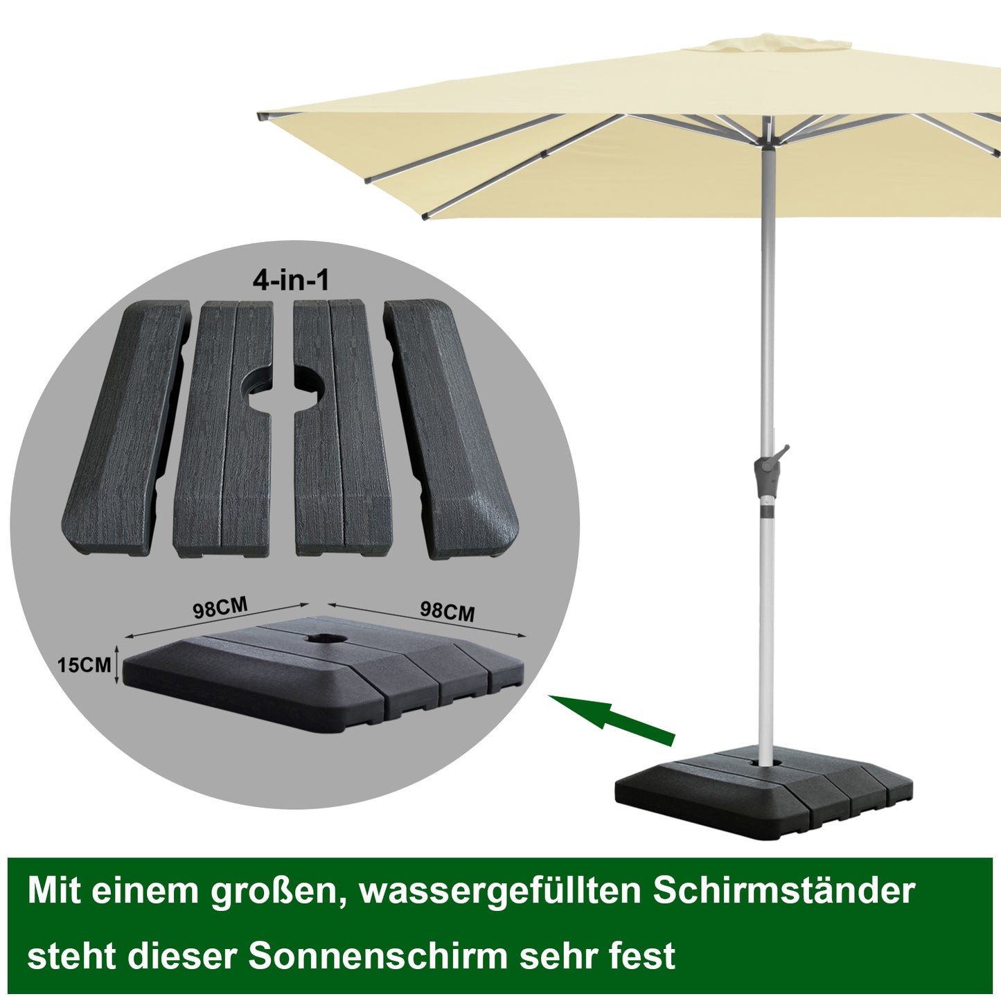 RANSENERS Premium Sonnenschirm mit Schirmständer, Quadratisch 300 x 300 cm Gartenschirm, UV-Schutz UPF50+ (Creme)