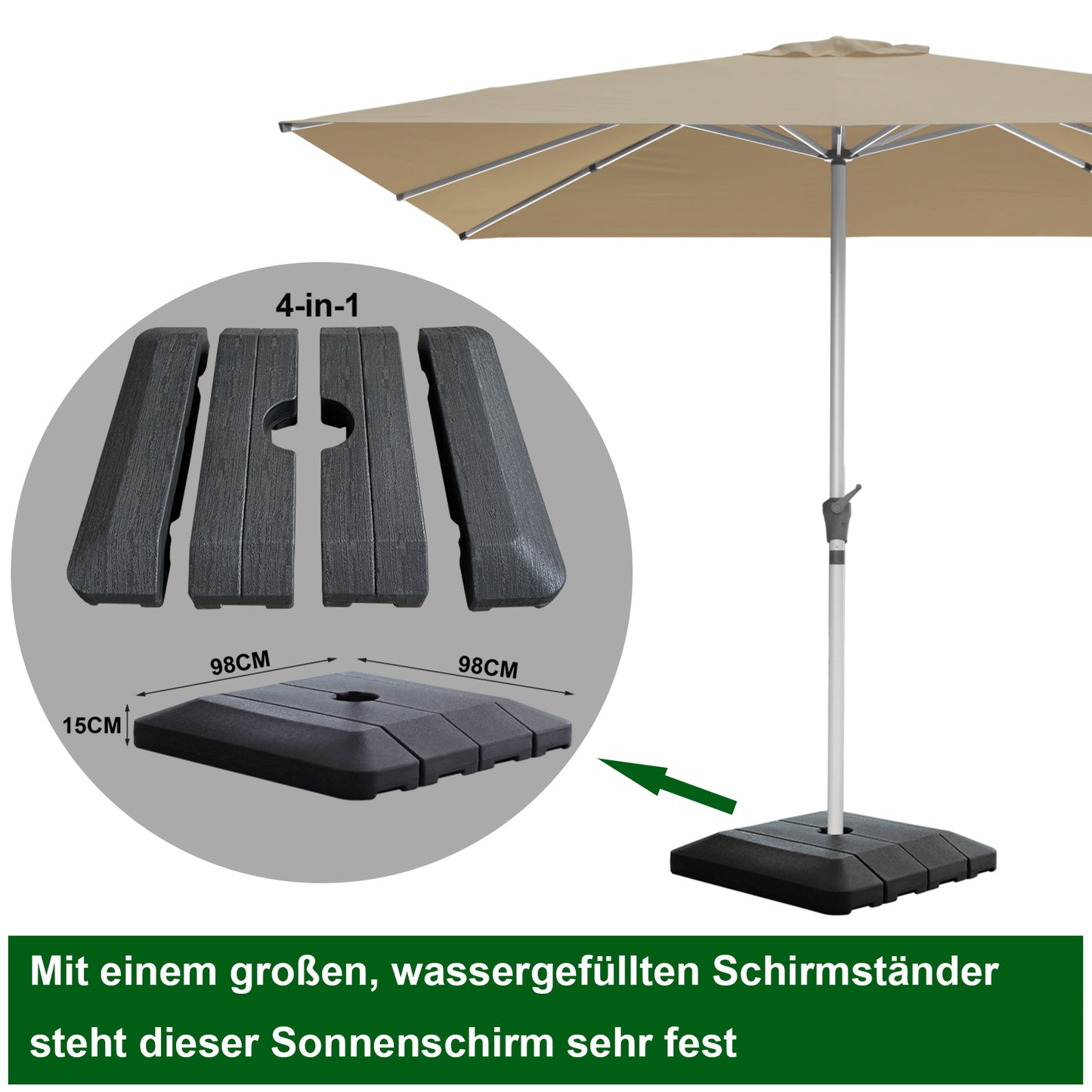 RANSENERS Premium Sonnenschirm mit Schirmständer, Quadratisch 300 x 300 cm Gartenschirm, UV-Schutz UPF50+ (Beige)