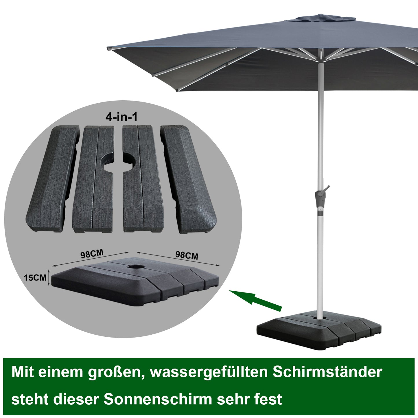 RANSENERS Premium Sonnenschirm mit Schirmständer, Quadratisch 300 x 300 cm Gartenschirm, UV-Schutz UPF50+ (Grau)