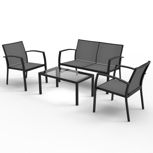 RANSENERS 4-Teilig Premium Gartenmöbelset mit Metallrahmen und Polyrattan Sitzfläche für Garten Terrasse und Balkon (Grau)
