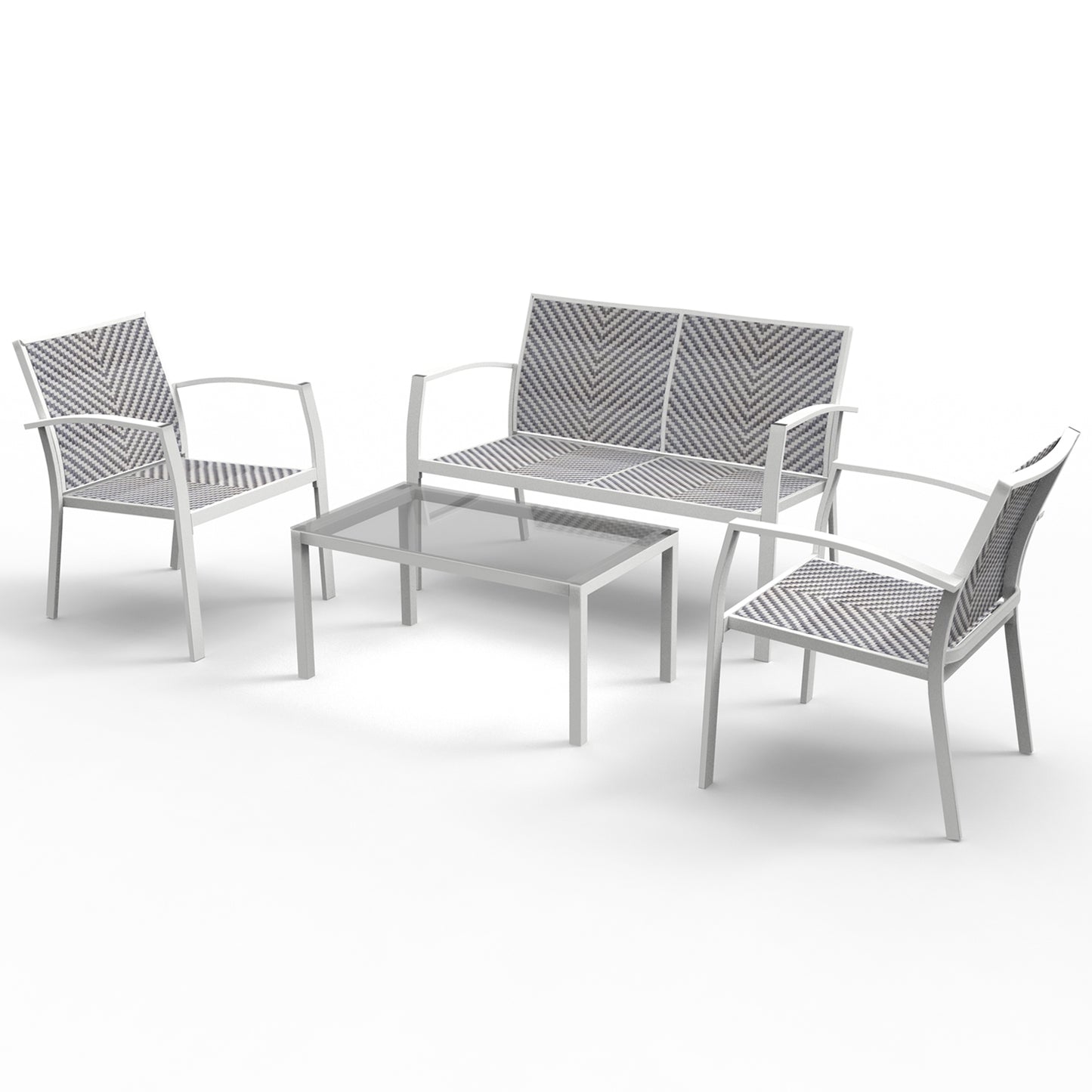 RANSENERS 4-Teilig Premium Gartenmöbelset mit Metallrahmen und Polyrattan Sitzfläche für Garten Terrasse und Balkon (Weiß)