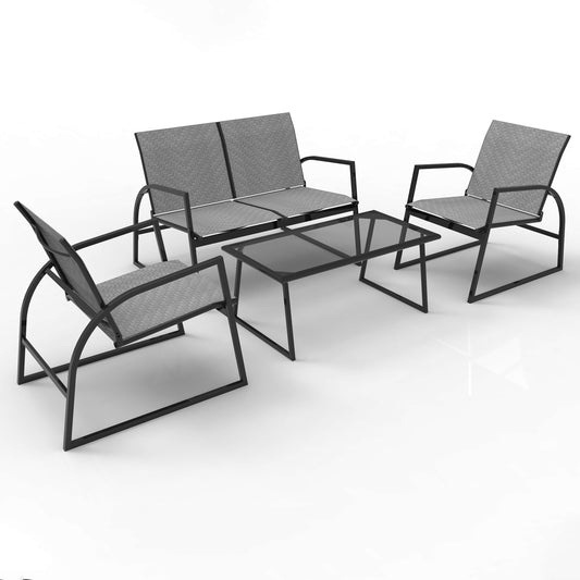 RANSENERS 4-Teilig Möbelset Sofagarnitur mit Doppelsofa Tisch und 2 Stühlen - Gartenmöbelset mit Legierter Stahl Rahmen und Polyrattan Sitzfläche für innen und außen