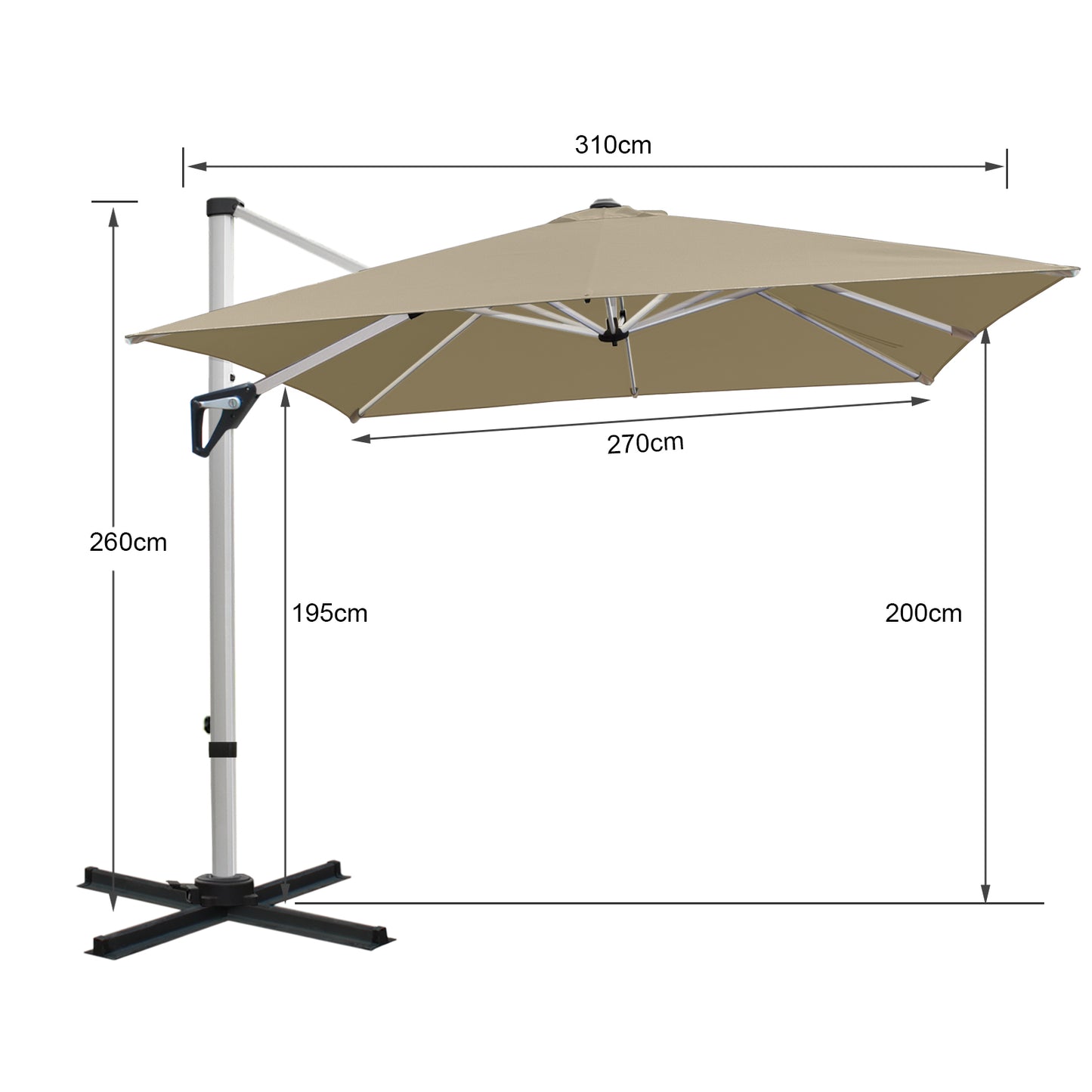 RANSENERS Premium Ampelschirm mit Kreuzfuß, Quadratisch 270 x 270 cm, mit 360° Drehbar, UV-Schutz UPF50+ (Beige)