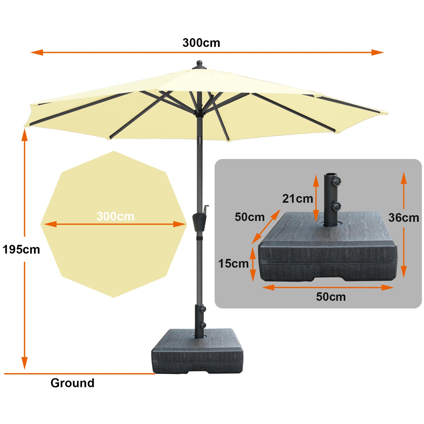 RANSENERS Kippbarer Sonnenschirm 300 cm mit Schirmständer, Schutzhülle Inklusive, 200g/m² Verdickter Gewebe mit UV50+ für Garten, Terrasse, Kaffeehaus im Freien