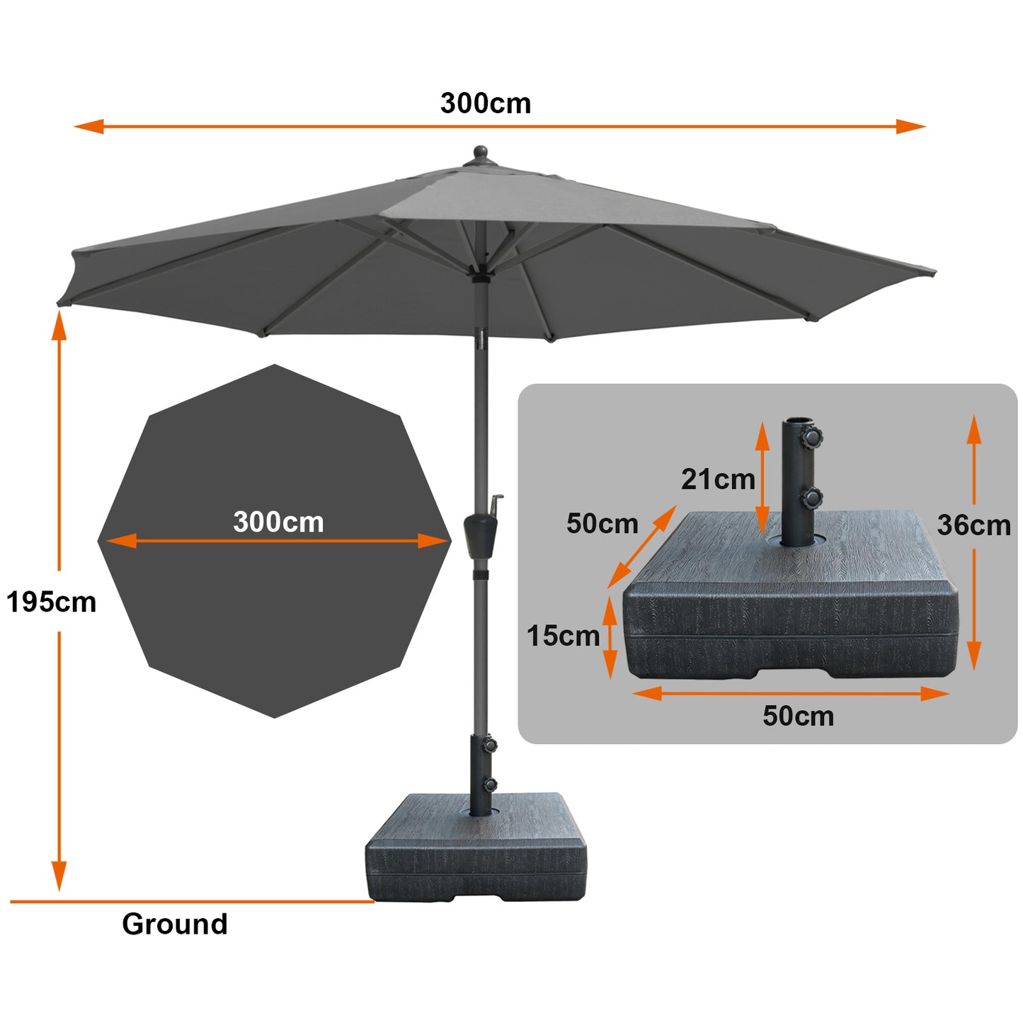 RANSENERS Kippbarer Sonnenschirm 300 cm mit Schirmständer, Schutzhülle Inklusive, 200g/m² Verdickter Gewebe mit UV50+ für Garten, Terrasse, Kaffeehaus im Freien