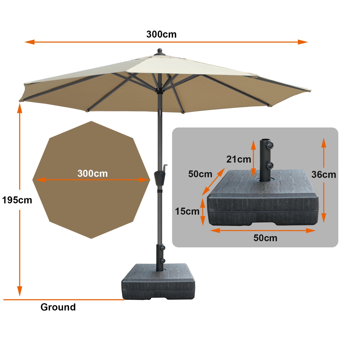 RANSENERS Kippbarer Sonnenschirm 300 cm mit Schirmständer, Schutzhülle Inklusive, Verstärkter Rahmen, 200g/m² Verdickter Gewebe mit UV50+ für Garten, Terrasse, Kaffeehaus im Freien