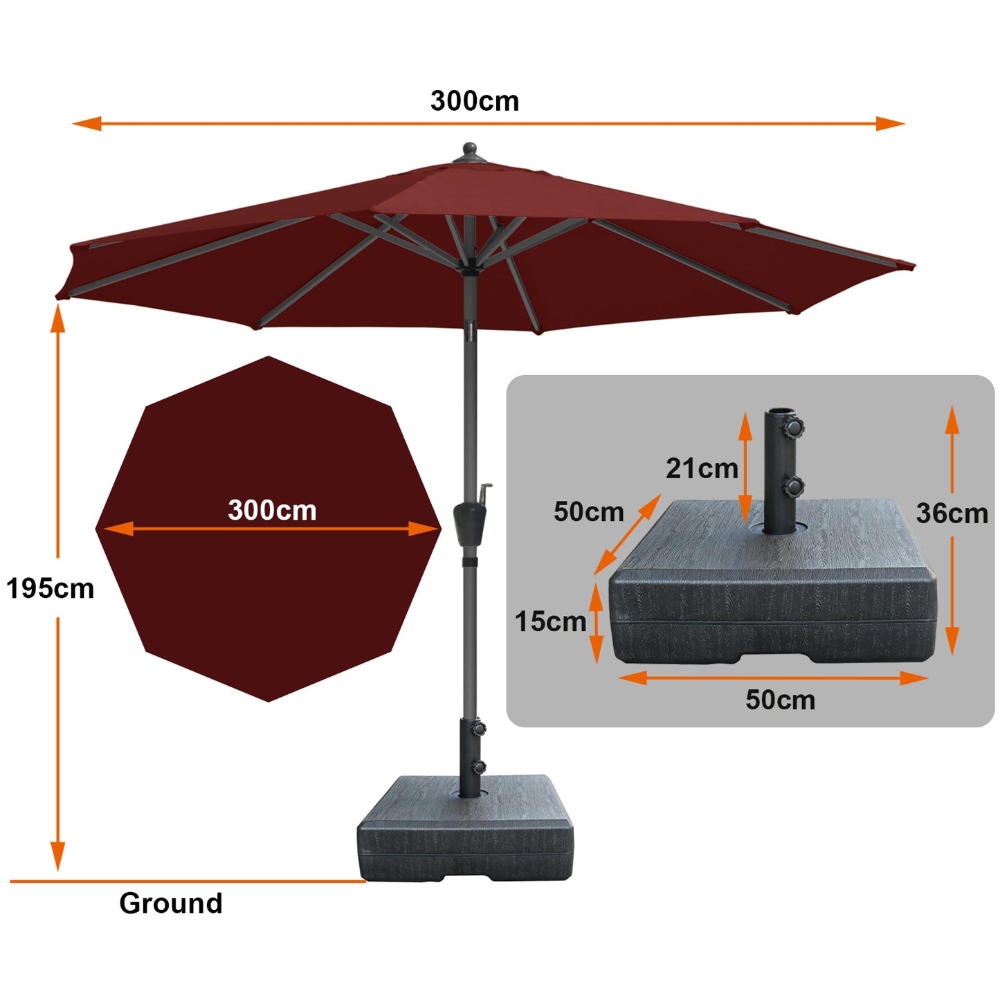 RANSENERS Kippbarer Sonnenschirm 300 cm mit Schirmständer, Schutzhülle Inklusive, 200g/m² Verdickter Gewebe mit UV50+ für Garten, Terrasse, Kaffeehaus im Freien