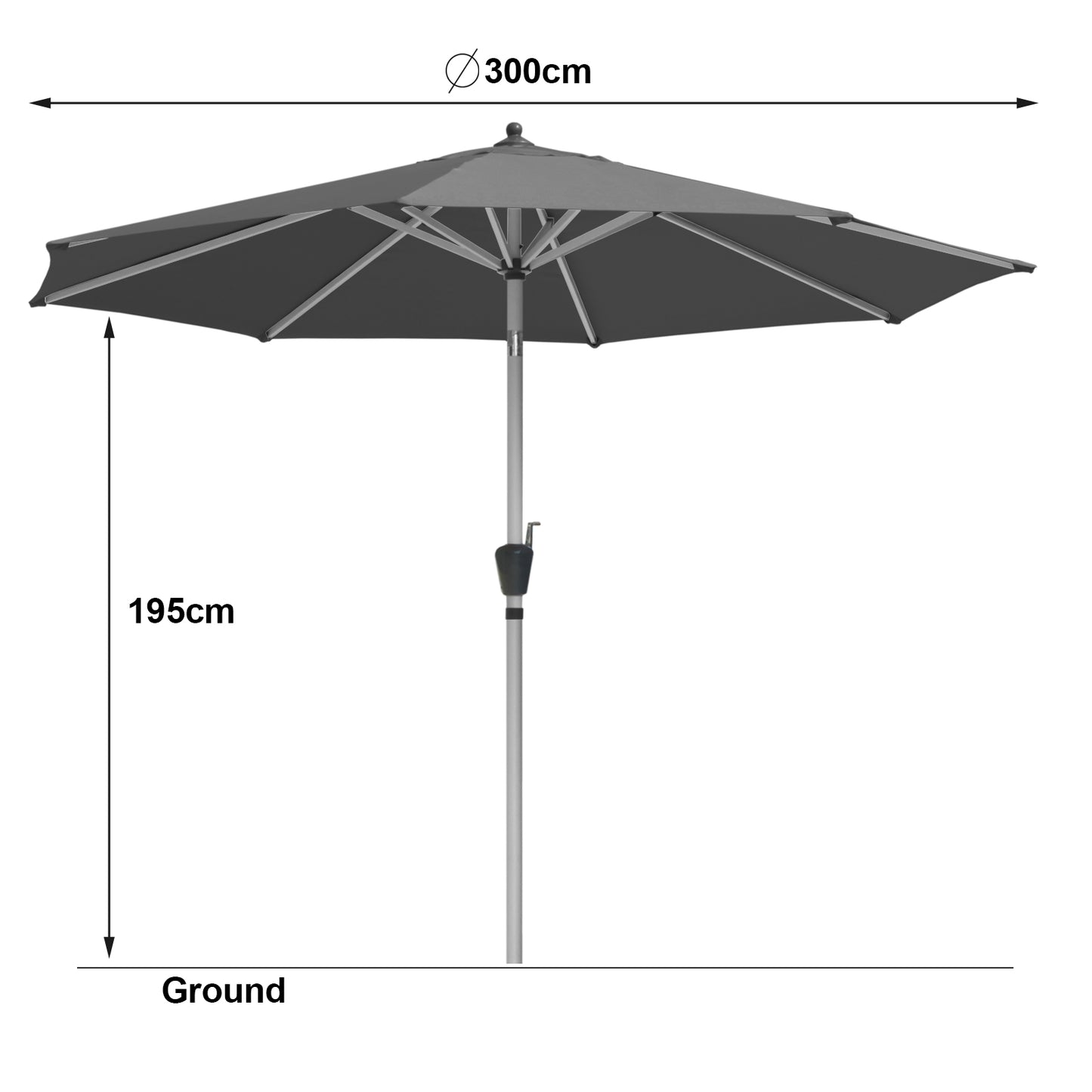 RANSENERS Ø 300cm Premium Sonnenschirm - Kippbarer Gartenschirm mit Vollaluminiumrahmen und 8 Rippen - mit UV50+ Schutz (Grau)