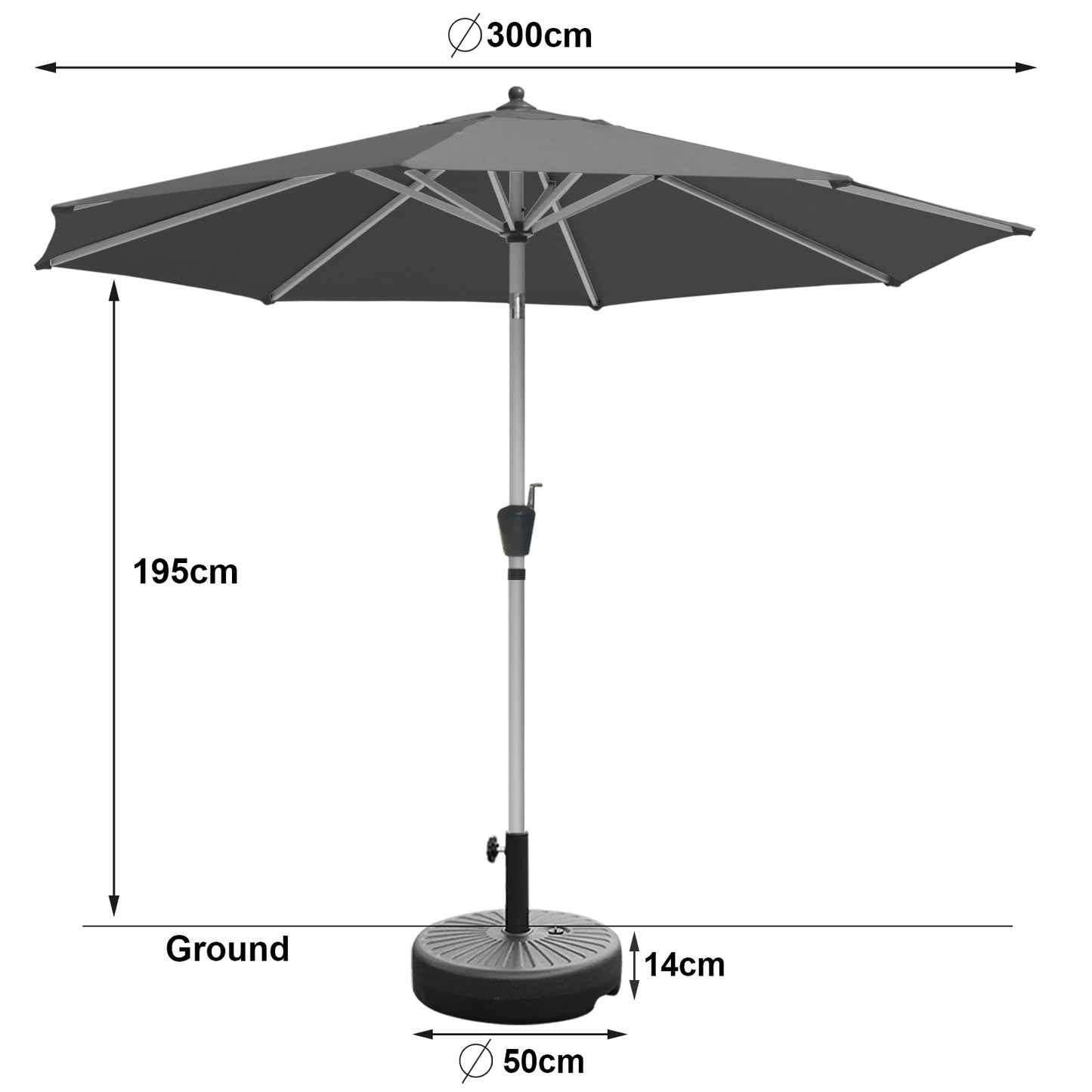 RANSENERS Ø 300cm Premium Sonnenschirm mit Schirmständer - Kippbarer Gartenschirm mit Vollaluminiumrahmen und 8 Rippen - mit UV50+ Schutz