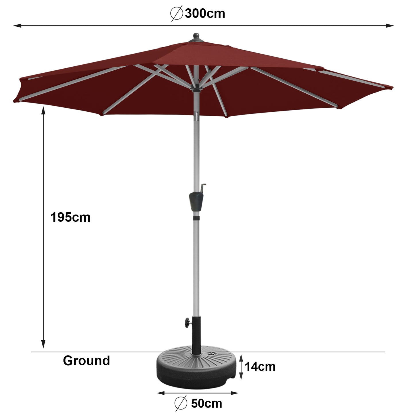 RANSENERS Ø 300cm Premium Sonnenschirm mit Schirmständer - Kippbarer Gartenschirm mit Vollaluminiumrahmen und 8 Rippen - mit UV50+ Schutz