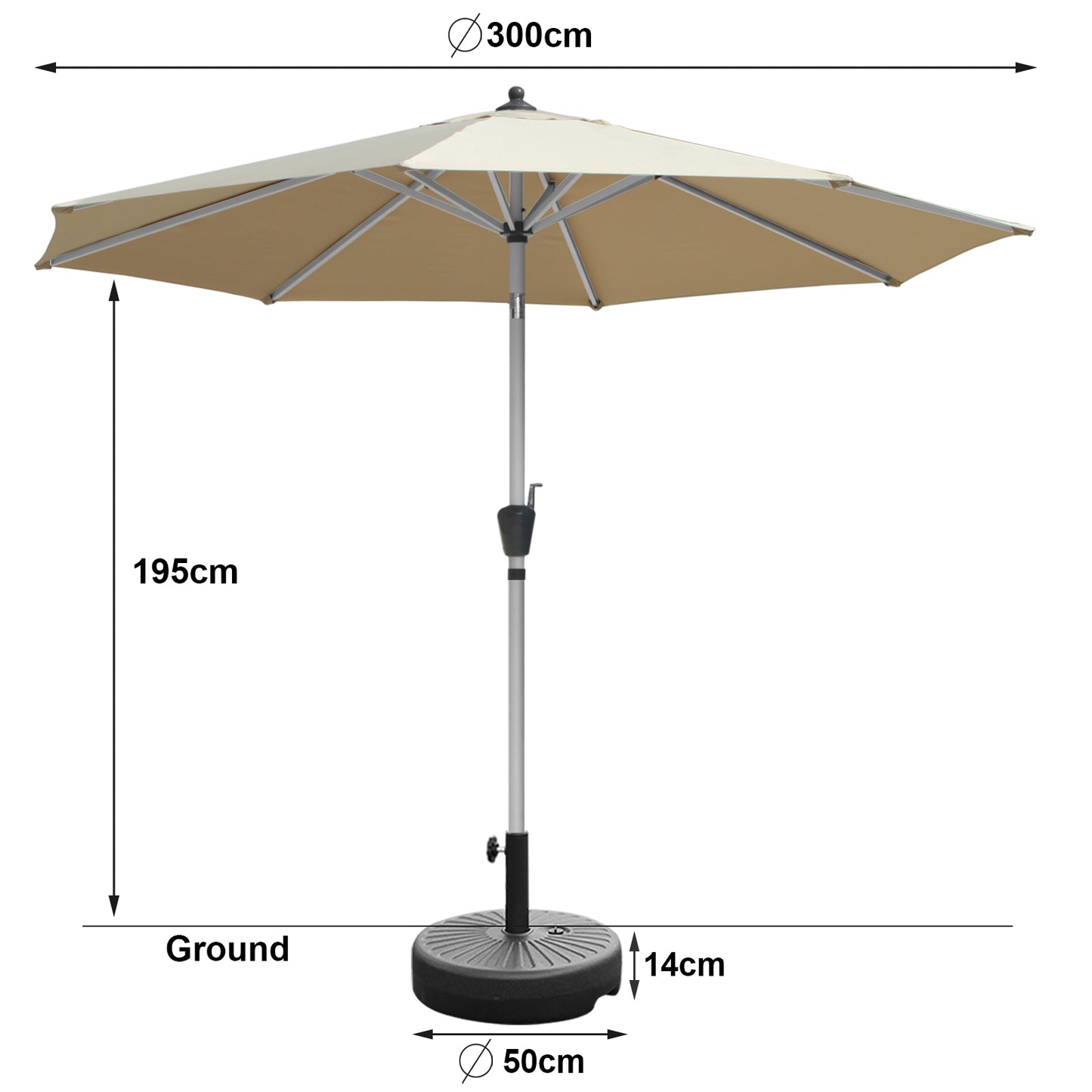 RANSENERS Ø 300cm Premium Sonnenschirm mit Schirmständer - Kippbarer Gartenschirm mit Vollaluminiumrahmen und 8 Rippen - mit UV50+ Schutz