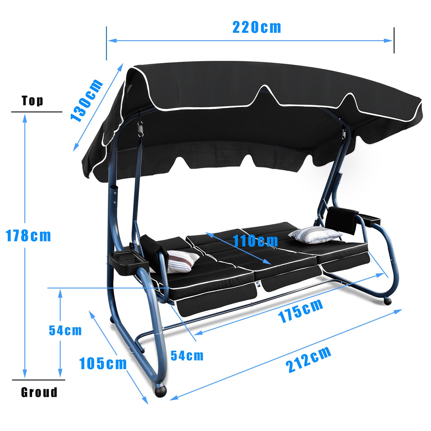 RANSENER Luxus 3-Sitzer Hollywookschaukel mit Liegefunktion und Verstellbarem Sonnendach, Premium Gartenschaukel Entspannung pur im Garten und Terrasse